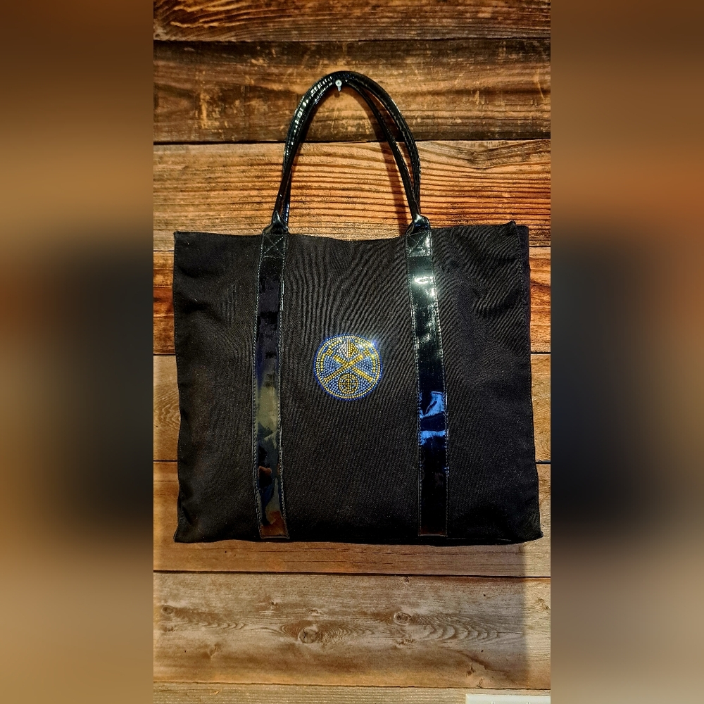 Denver Nuggets NBA Ilana Wolf Black n' Bling Tote, Patent Leather Straps Accents